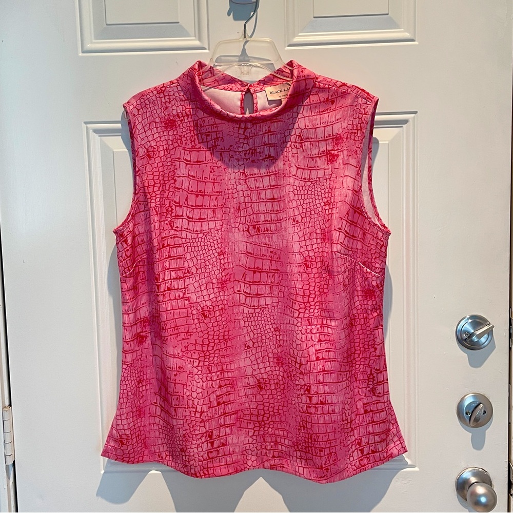Chico's Black Label Pink Snake Print Satin Mock Neck Sleeveless Top Size Large